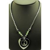 Hematite Peace Sign in Heart Pendant Chain Choker Necklace